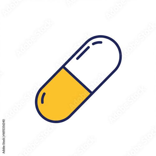 Illustration of a yellow and white capsule on a white background