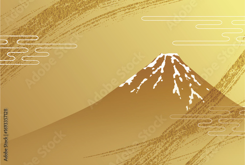 和柄　富士山　年賀状　金　背景	