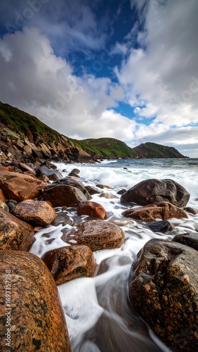Rocky shore with foamy waves