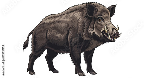A detailed illustration of a wild boar, showcasing its features and natural habitat.