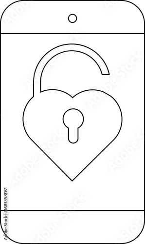 smartphone icon and love shaped padlock icon open on a white background