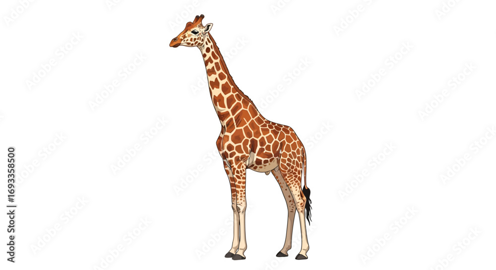 Obraz premium Full shot of a giraffe standing tall against a white background.