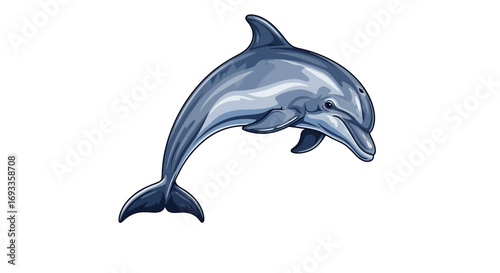 A stylized illustration of a dolphin leaping out of the water.