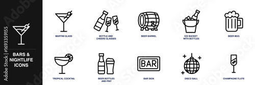 Bars & Nightlife Line Icon Set
