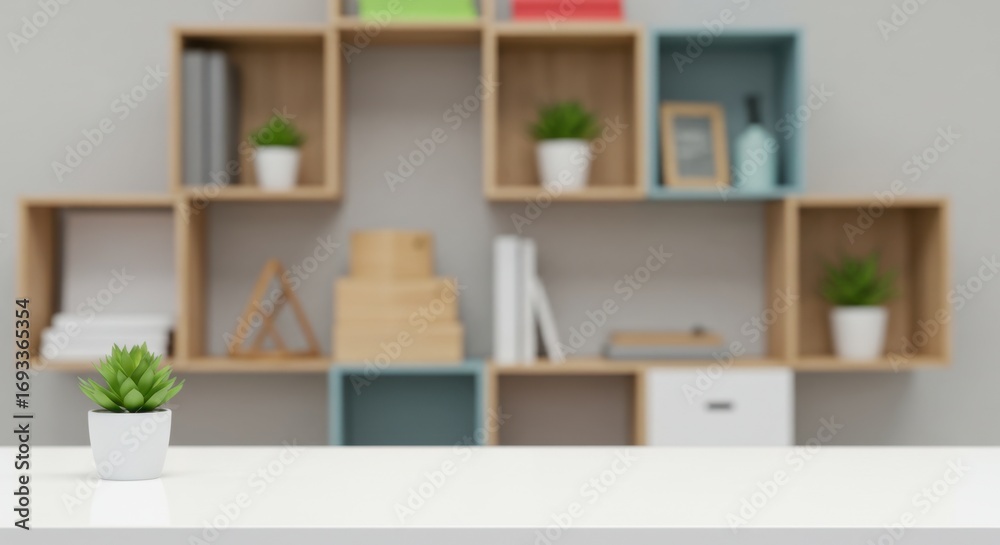 Fototapeta premium Empty Desk with Modern Interior Background