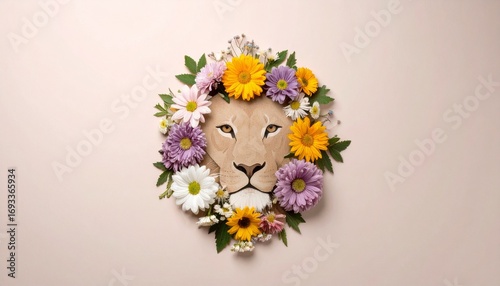 Pastell Löwe. Blumen Kopfschmuck