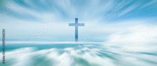 Easter christian background resurrection, Religion Christ and the cross of Jesus Christ with Clouds blue sky, Crucifix, christianity and religion concept