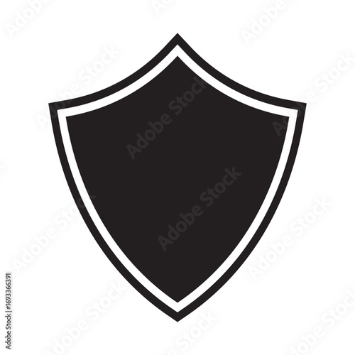 Simple black shield icon with white outline, symbolizing security, defense, and trust in a clean minimalist style for digital and branding use.