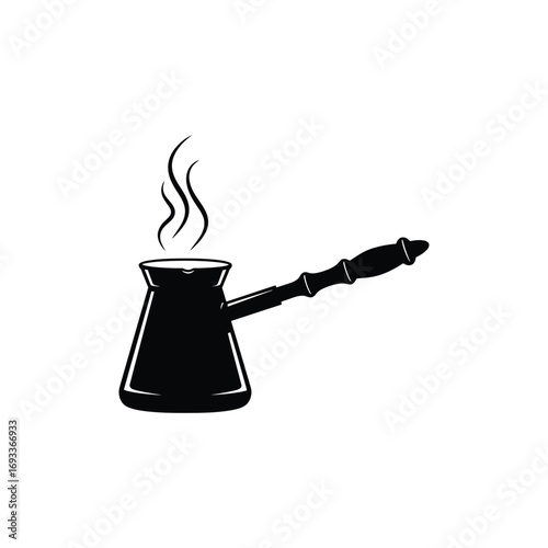 Turkish coffee pot vector illustration traditional cezve with steam isolated art