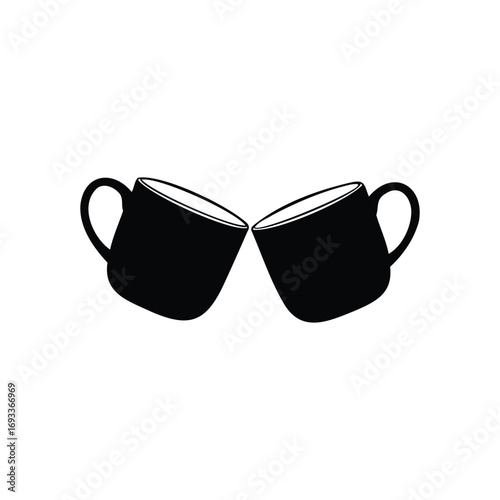 Black and white coffee cups clinking vector illustration graphic design asset