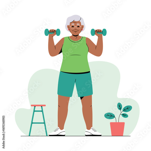 Senior woman exercising with dumbbells