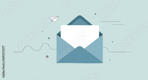 An open email envelope with a blank letter inside and a paper airplane flying above.