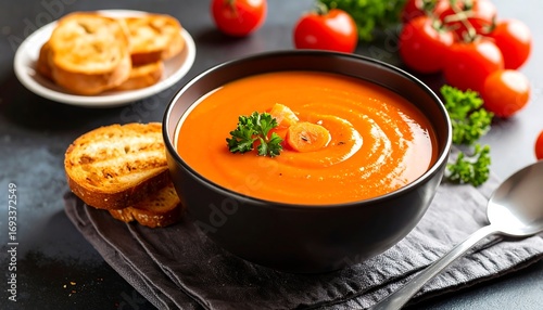 Creamy tomato soup with toast