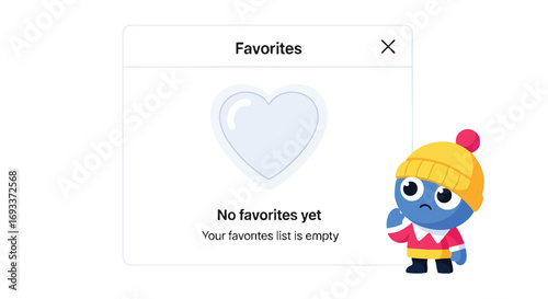 An empty 'Favorites' pop-up window with a sad cartoon character.