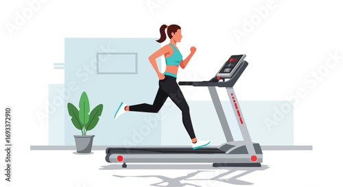 A woman running on a treadmill as part of her exercise routine at home or in a gym.
