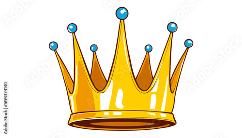 A golden royal crown adorned with sparkling blue gems, presented as a clean vector illustration on a transparent background.