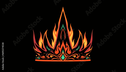 A fiery crown vector illustration with intricate details, perfect for adding a touch of royalty and power to your design projects with its vibrant colors.