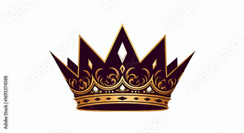 An ornate, regal crown vector graphic with intricate golden details and a dark purple base, perfect for royal or luxury themes.