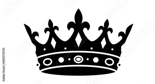 Elegant black vector crown illustration with intricate details, perfect for royalty or luxury design projects on a transparent background.