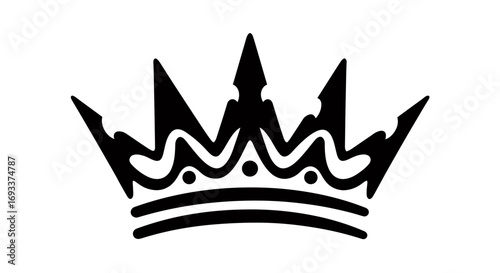 A minimalist black and white vector illustration of a regal crown, perfect for design projects, logos, and various creative applications with a transparent background.