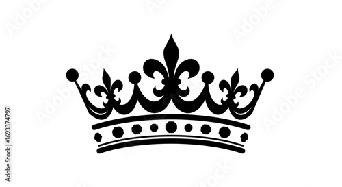 An elegant black silhouette of a royal crown, featuring ornate flourishes and a classic design, perfect for luxury branding and regal graphic projects.
