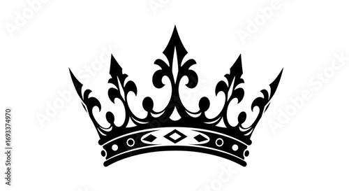 Elegant black royal crown vector illustration with ornate details, perfect for design projects and symbolizing power and prestige.