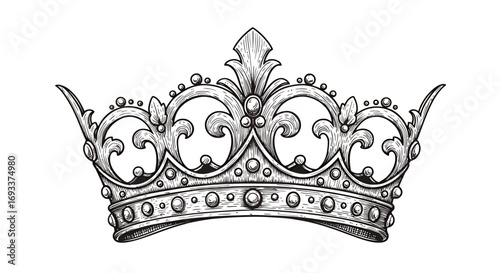 An elegant, hand-drawn royal crown with intricate details, perfect for design elements requiring a touch of regal sophistication and historical charm.