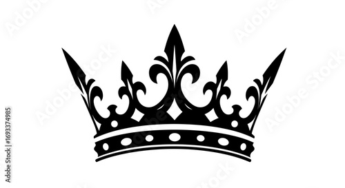 Vector illustration of a majestic black crown, perfect as a PNG for logos, emblems, or design projects needing a royal touch, easily scalable for various applications.