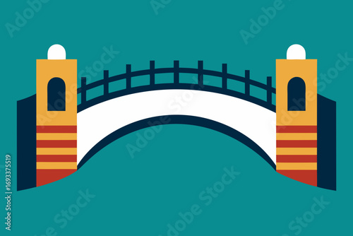 Stylized flat illustration of a bridge with arched walkway and decorative towers