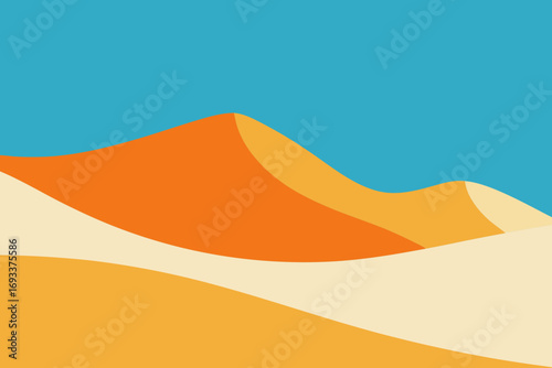 Abstract desert landscape with rolling sand dunes under a clear blue sky