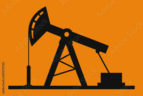 Silhouette of an oil pump jack against a vibrant orange background
