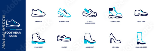 Footwear Blue Colored Outline Icon Set