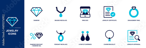 Jewelry Blue Colored Outline Icon Set