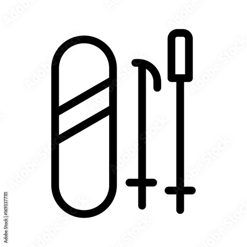 Snowboard & Bindings Line Icon of Winter Sports Equipment Icon Set