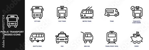 Public Transport Modes Line Icon Set
