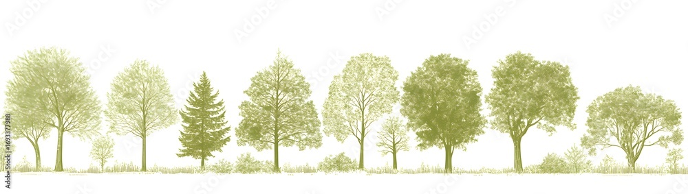 Obraz premium Minimalist line drawing of forest trees in black and white