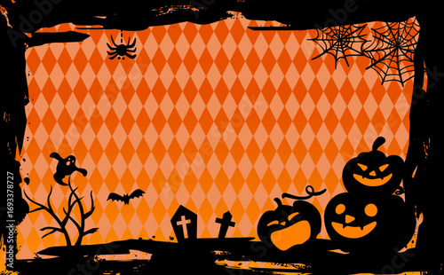 オレンジのかわいいハロウィン　背景イラスト
