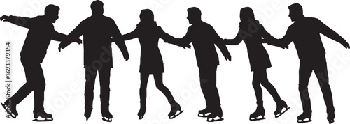 Group of Ice Skaters Holding Hands Silhouette