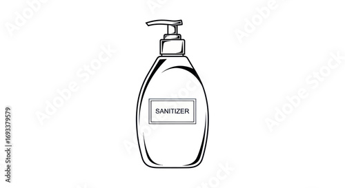 Elegant hand sanitizer bottle outline illustration highlighting hygiene in a minimalist style