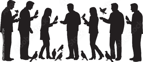 Human Bird Interaction Silhouettes, Freedom and Connection Graphic
