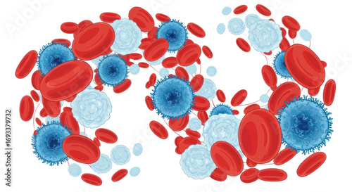 Illustration showcasing circulating blood cells with erythrocytes leukocytes and thrombocytes health