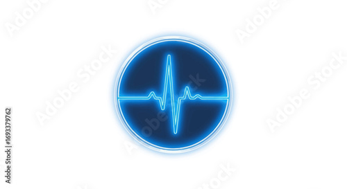 Luminous blue heartbeat monitor signal icon, isolated on plain white background showing health and