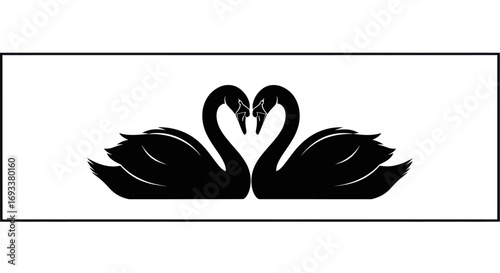 Silhouette of two black swans forming a heart shape embodies love and devotion