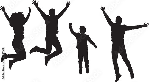 Dynamic Silhouettes of People Jumping, Celebration, Joy, and Freedom