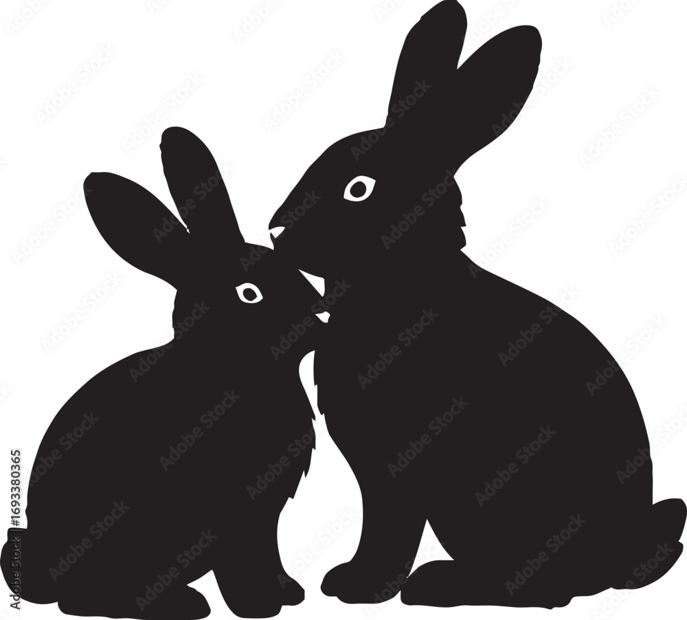 Obraz premium Affectionate Nuzzling Rabbits Silhouette Vector Design