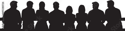 Diverse Group of People Silhouettes Seated Behind a Barrier Vector Graphic