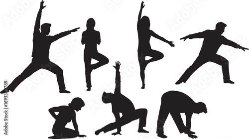 Yoga Poses Silhouettes Set, Fitness and Wellness Vector