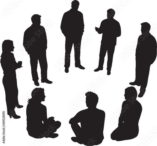 People Silhouettes Group Discussion Circle Arrangement