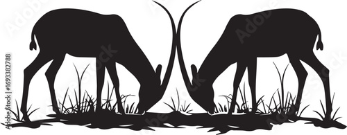 Silhouette of two deer grazing in a field vector illustration wildlife animal art
