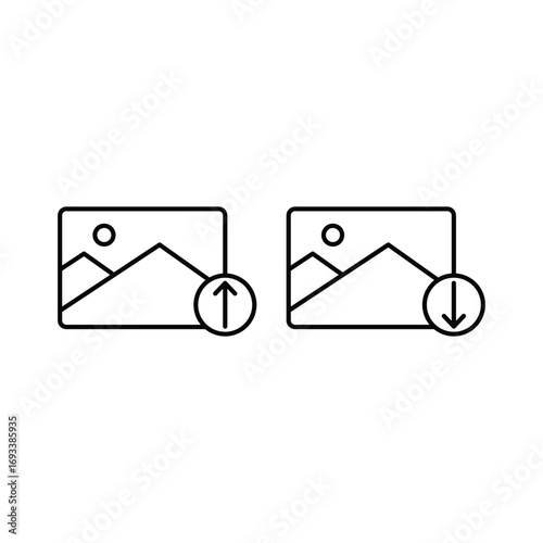 icon photo upload or download vector design outline style